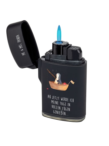 Mr. & Mrs. Panda Feuerzeug Pinguin Angelboot mit Spruch in Schwarz