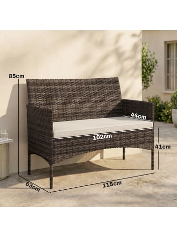 Outsunny Rattan Gartensofa in Khaki 115L x 63B x 85H cm