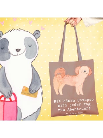 Mr. & Mrs. Panda Tasche Cavapoo Abenteuer mit Spruch in Braun Pastell