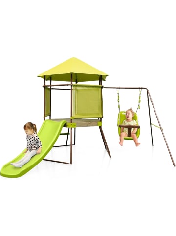 COSTWAY 4-in-1 Spielturm Garten 3-7 Jahre in Grün
