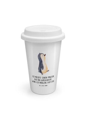 Mr. & Mrs. Panda Thermobecher Pinguin mHerzieren mit Spruch in Weiß