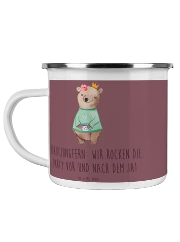 Mr. & Mrs. Panda Camping Emaille Tasse Brautjungfern Party mit S... in Kaffa Coffee