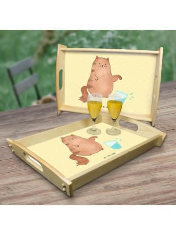 Mr. & Mrs. Panda Holz Tablett Katze Wasserglas ohne Spruch in Gelb Pastell
