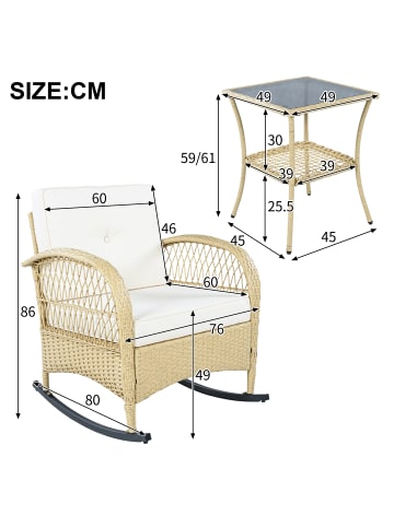ABRIHOME Rattan Schaukelstuhl-Set mit 2 Stühlen und Glas-Tisch in Beige