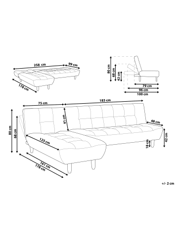 Beliani Ecksofa ALSTEN in Grün/Braun - (W) 258 x (H) 80 x (L) 161 cm