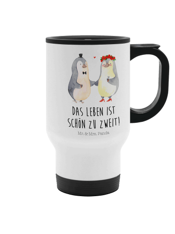 Mr. & Mrs. Panda Thermobecher Pinguin Heirat mit Spruch in Weiß