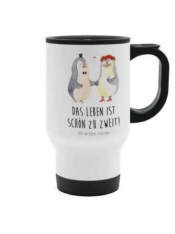Mr. & Mrs. Panda Thermosbecher Pinguin Heirat mit Spruch in Weiß