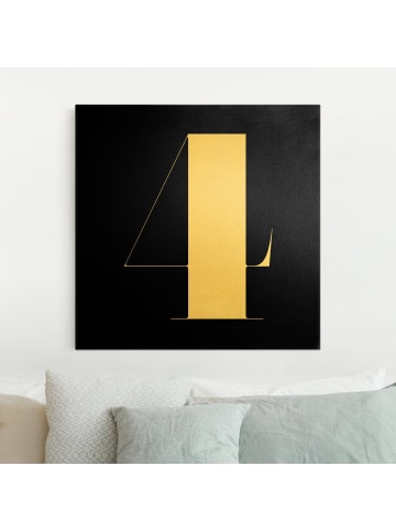 WALLART Leinwandbild Gold - Antiqua Zahl 4 in Schwarz