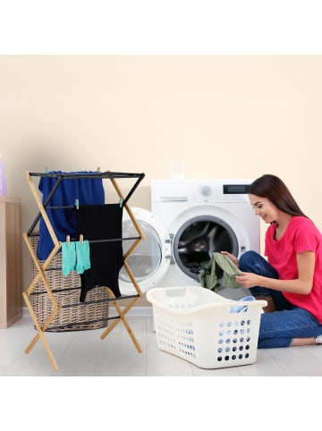 relaxdays Wäscheständer in Schwarz/ Natur - (B)75 x (H)105 x (T)37 cm