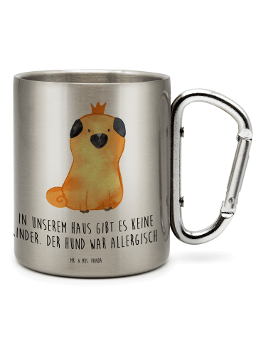 Mr. & Mrs. Panda Karabiner Becher Mops Krone mit Spruch in Silber