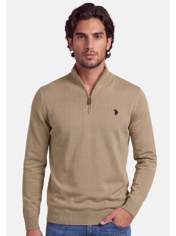 U.S. Polo Assn. Stehkragenpullover USKnooxx – Herren Half-Zip Strickpullover in Camel Melagne