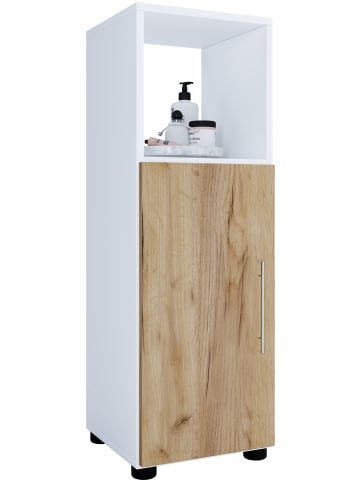 VCM  Holz Badmöbel Midischrank Badschrank Bad Flandu in Weiß / Honig-Eiche