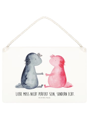 Mr. & Mrs. Panda Holzschild Axolotl Liebe mit Spruch in Weiß