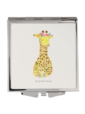 Mr. & Mrs. Panda Handtaschenspiegel quadratisch Giraffe Blumenkr... in Weiß