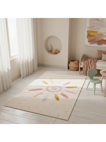 KADIMA DESIGN Kinderteppich Waschbar Floral-Sonne TRAUN Strapazierfähig OEKO-TEX
