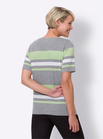 Sieh an! Kurzarmshirt in grau-meliert-reseda-gestreift