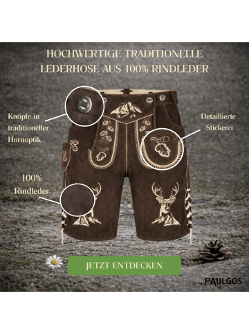 PAULGOS Lederhose Kurz Echtleder HK4 in Dunkelbraun