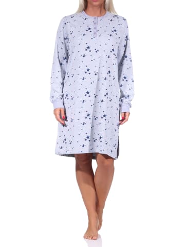 NORMANN Frottee Nachthemd Bündchen Sterne - 69846 in Grau