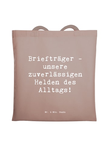 Mr. & Mrs. Panda Tote Bag Spruch Briefträger Helden mit Spruch in Braun Pastell