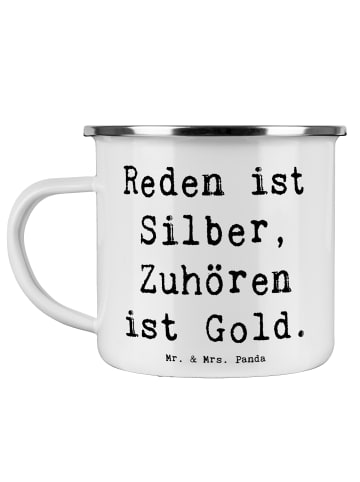 Mr. & Mrs. Panda Emaille Tasse Spruch Konflikte friedlich lösen ... in Weiß
