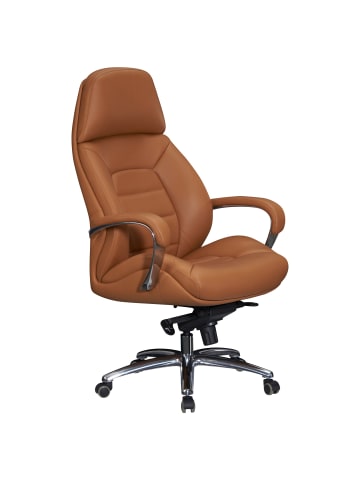 FineBuy Bürostuhl in Beige / Leder / 67x67x137