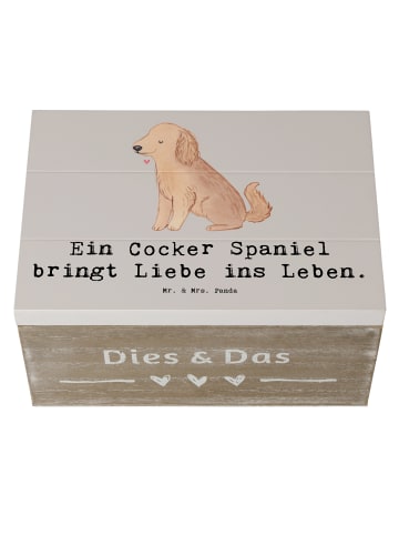 Mr. & Mrs. Panda Holzkiste Liebe Blümchener Spaniel mit Spruch in Grau Pastell