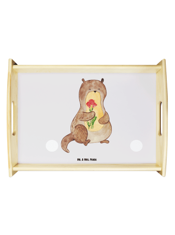 Mr. & Mrs. Panda Deko Tablett Otter Blumenstrauß ohne Spruch in Grau Pastell