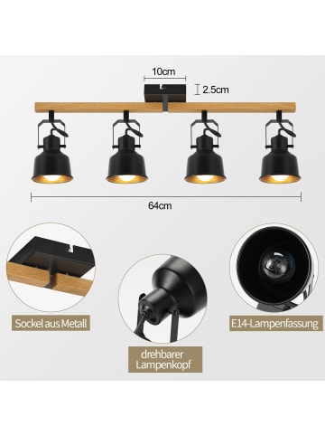 ZMH Deckenleuchte in schwarz 4-flammige E14 Vintage Holzmaserung MAX.25W