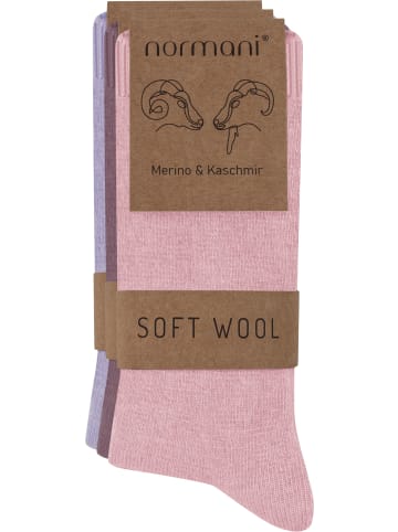 normani 3 Socken aus Cashmere und Merinowolle mit Komfortbund in Rosa/Mauve/Lavendel