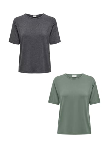 JACQUELINE de YONG T-Shirt 2er-Set  Weich Regular Fit Rundhals in Khaki-Grün