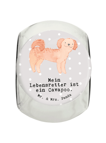 Mr. & Mrs. Panda Leckerli Glas Cavapoo Lebensretter mit Spruch in Grau Pastell