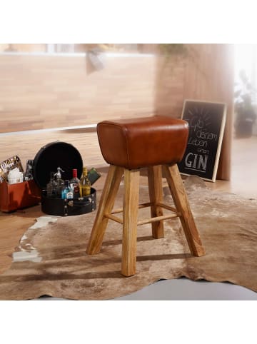 KADIMA DESIGN Barhocker | Mango/Echtleder, 43x75x43cm, Turnbock