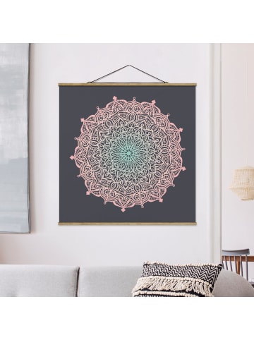 WALLART Stoffbild - Mandala Ornament in Rose und Blau in Blau