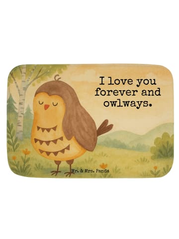 Mr. & Mrs. Panda Badezimmerteppich Eule Zufrieden Design mit Spruch in Weiß