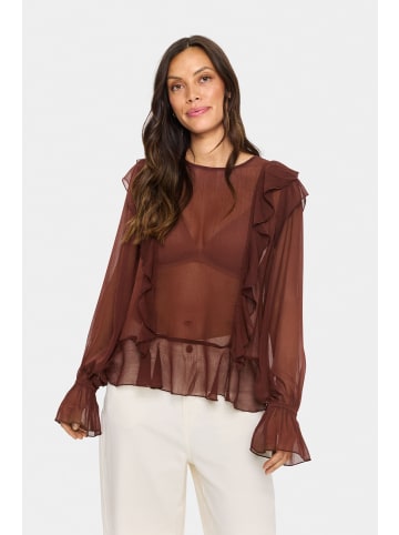 SAINT TROPEZ Langarm-Bluse LabelleSZ Gerade Passform in Chocolate Fondant