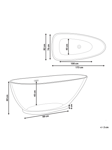 Beliani Freistehende Badewannen GUIANA in Weiß/Silber - (W) 82 x (H) 59 x (L) 173 cm