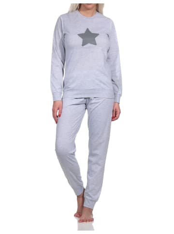NORMANN langarm Schlafanzug Pyjama Bündchen und Stern - 83341 in grau