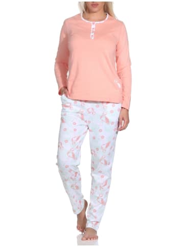 NORMANN Schlafanzug Langarm Pyjama Flamingo und Knopfleiste am Hals - 78552 in apricot