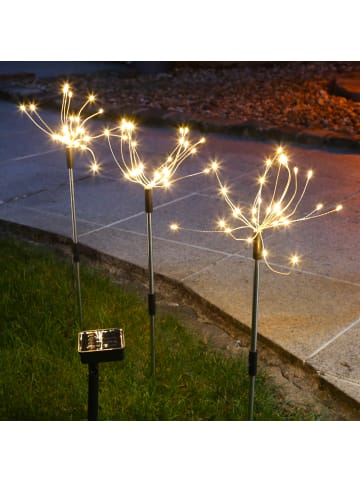 MARELIDA 3er Set LED Solar FEUERWERK Gartenstecker H: 40cm in silber