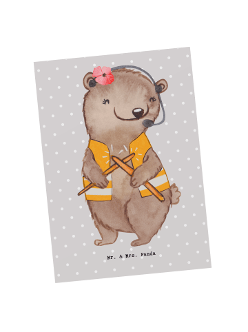 Mr. & Mrs. Panda Postkarte Flugbegleiterin Herz ohne Spruch in Grau Pastell