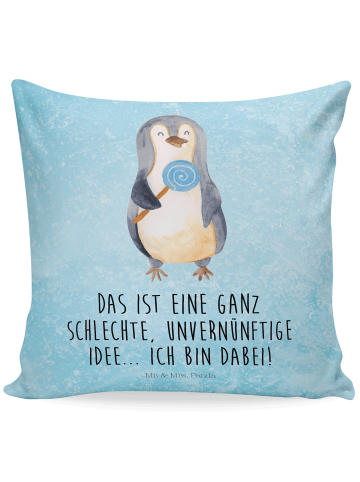 Mr. & Mrs. Panda Kissen 40x40 Pinguin Lolli mit Spruch in Eisblau