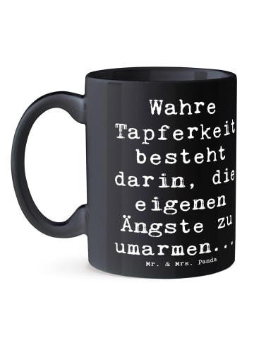 Mr. & Mrs. Panda Kaffeebecher Spruch Tapferkeit Umarmung mit Spruch in Schwarz