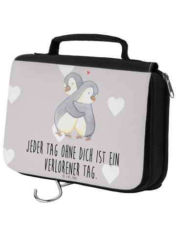 Mr. & Mrs. Panda Waschbeutel Pinguine Kuscheln mit Spruch in Grau Pastell