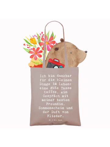 Mr. & Mrs. Panda Jutebeutel Spruch Dankbarkeit für kleine Dinge ... in Braun Pastell