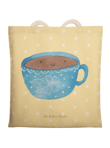 Mr. & Mrs. Panda Stofftasche Kaffee Tasse ohne Spruch in Gelb Pastell