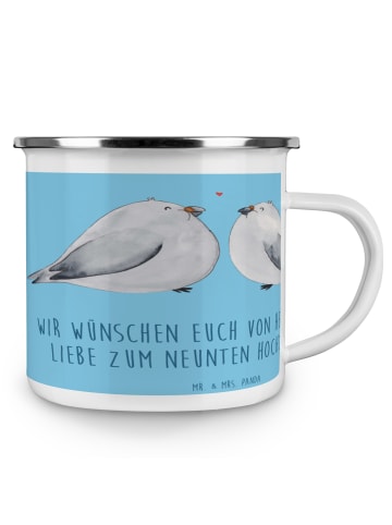 Mr. & Mrs. Panda Emaille Becher 9. Hochzeitstag Keramikhochzeit ... in Sky Blue