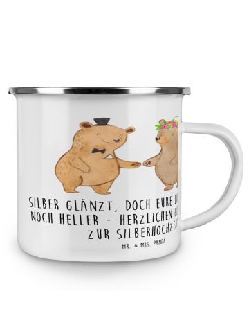 Mr. & Mrs. Panda Camping Emaille Tasse 25. Hochzeitstag Silberne... in Transparent