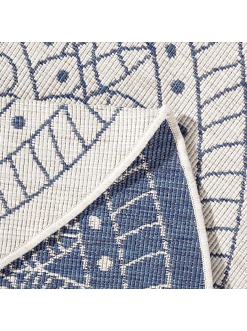 NORTHRUGS Wendeteppich Rund Porto Creme Blau In- & Outdoor