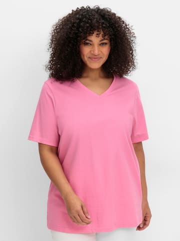 sheego V-Shirt in blumiges pink