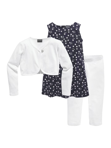 Kidsworld Bolero, Kleid & Leggings in marine-gemustert-weiß